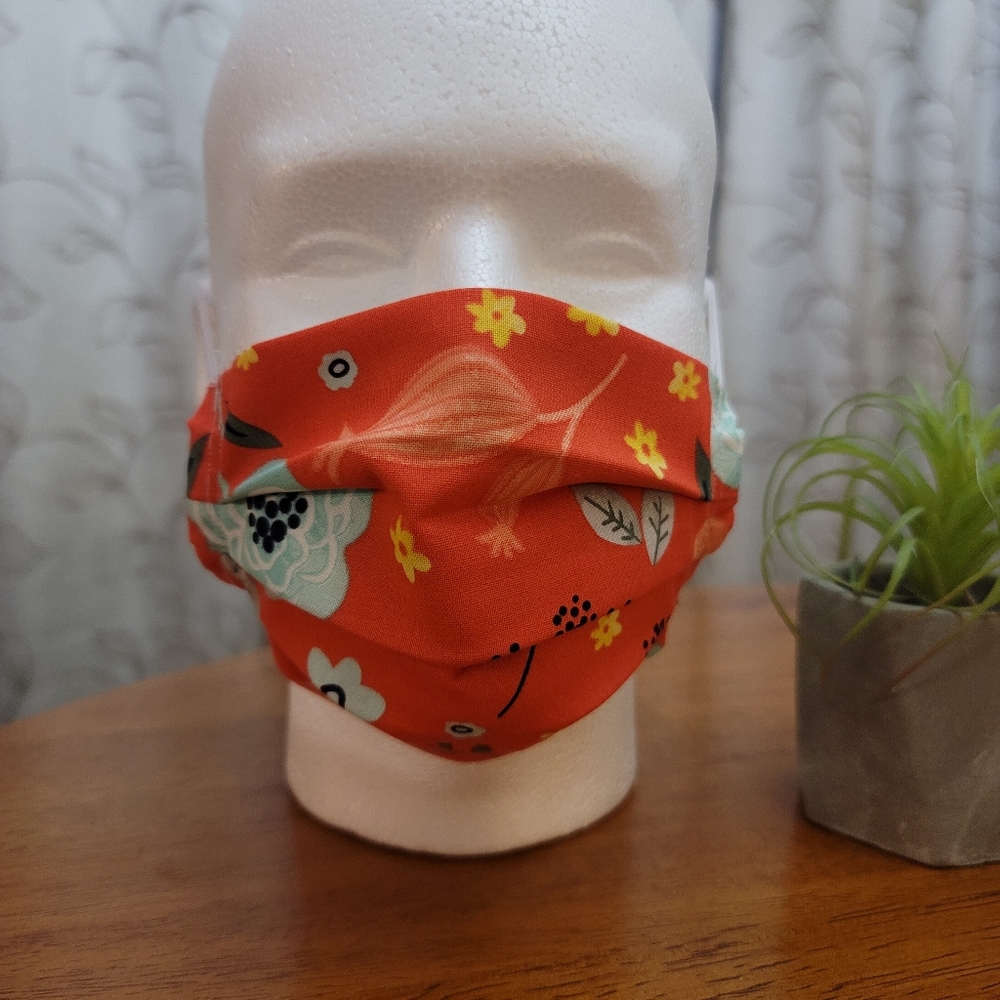 Red and Teal Floral Face Mask